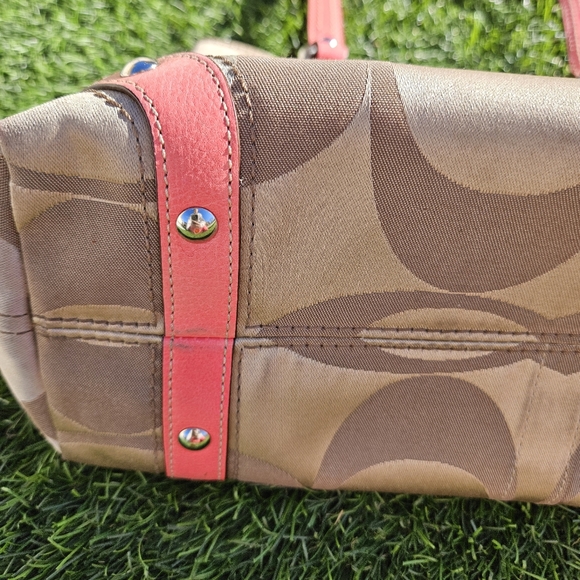 Coach Signature Canvas Shoulder Purse Satchel Neon Coral **WITH Coach Dust Bag** - Picture 14 of 16